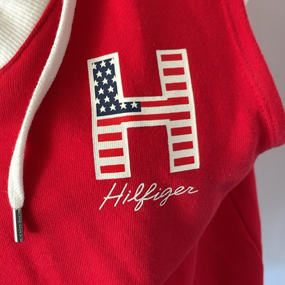 Tommy Hilfiger sport red hooded vest style top V-neck size small - Picture 2 of 7